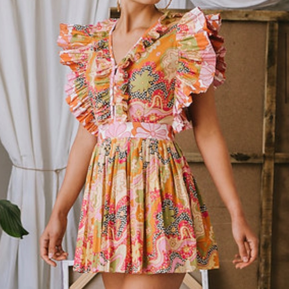 CeliaB “Lirio” Mini Dress XS Fun Print